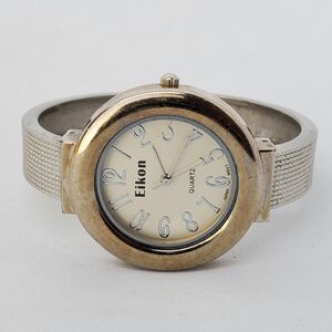 Women's Bangle Cuff Watch 36MM Gold Gray Tone 6" Wrist New Battery